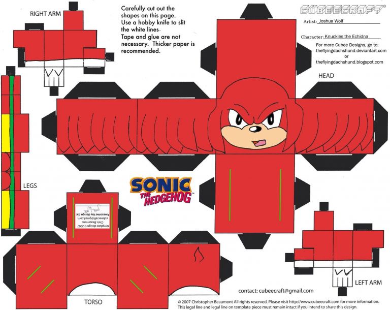 Papercraft Sonic Vg Knuckles Cubee By Theflyingdachshund On Deviantart Printable Papercrafts