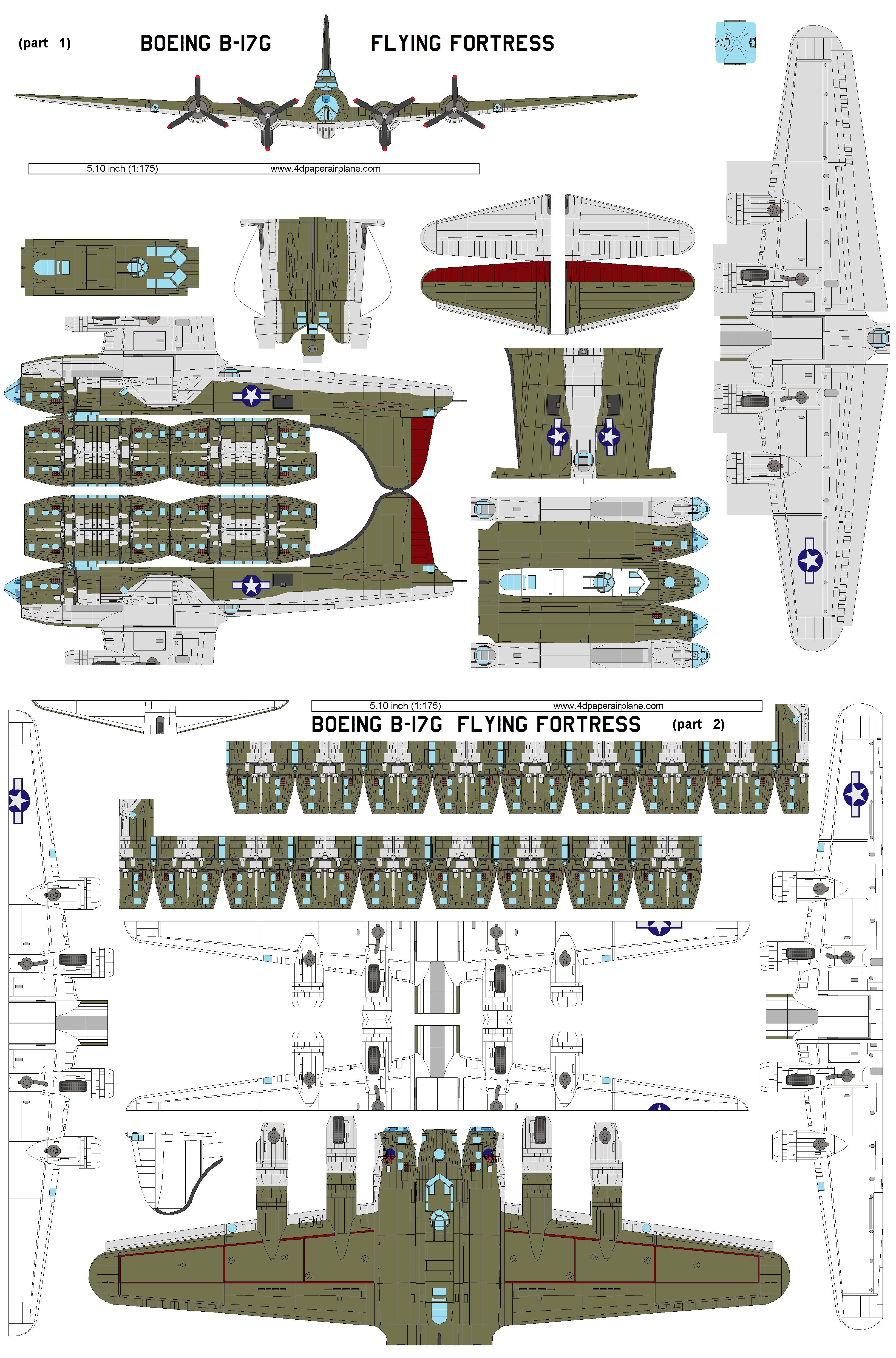 Aircraft Papercraft Flyable 4d Model Paper Airplane Template Of Boeing B 17 Flying