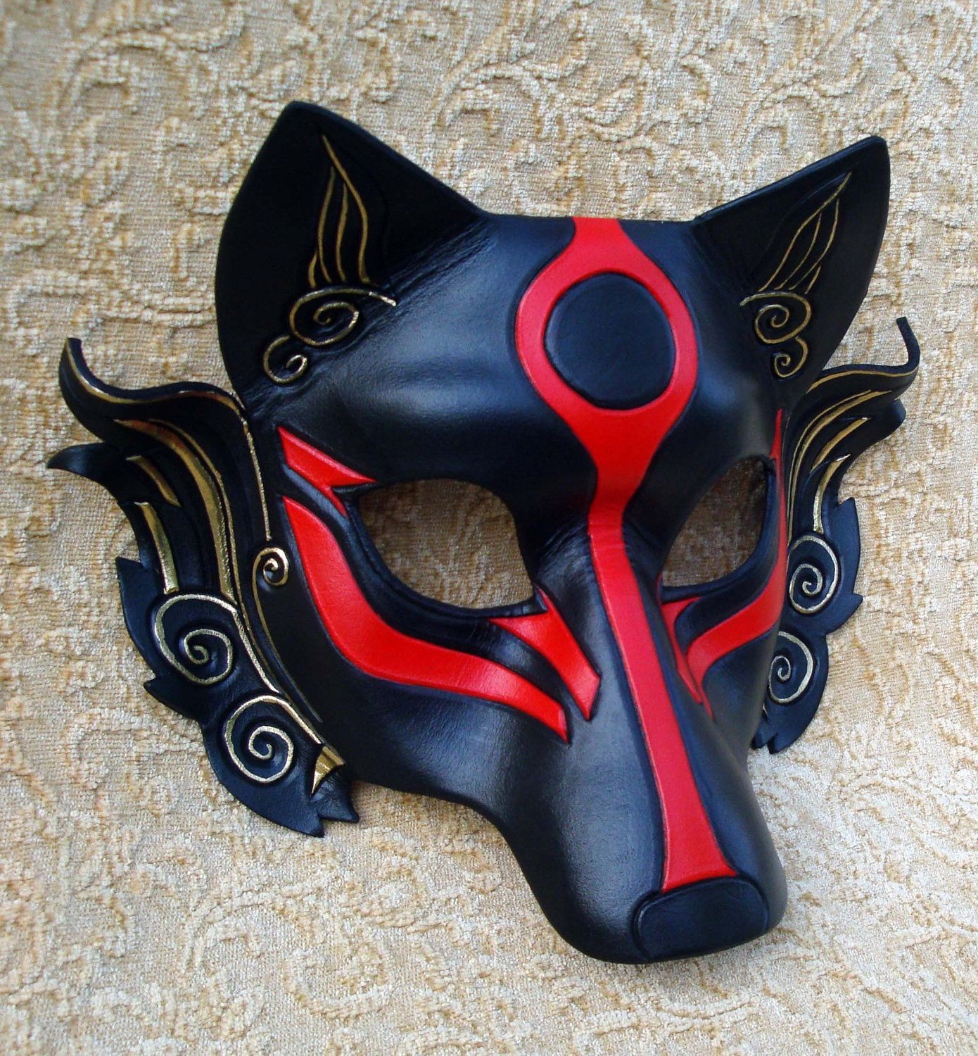 Anbu Mask Papercraft Black Okami Leather Mask Handmade Japanese Wolf Mask