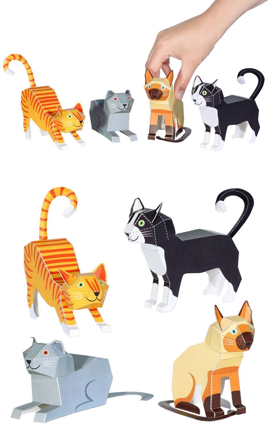 Animal Papercraft Cats Paper toys Diy Paper Craft Kit 3d Paper Animals 4 Pets by