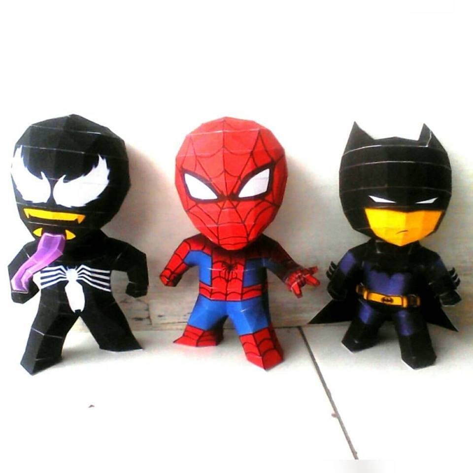 Batman Papercraft 3 Chiby Superheroes Batman Spiderman & Venom Papermodel