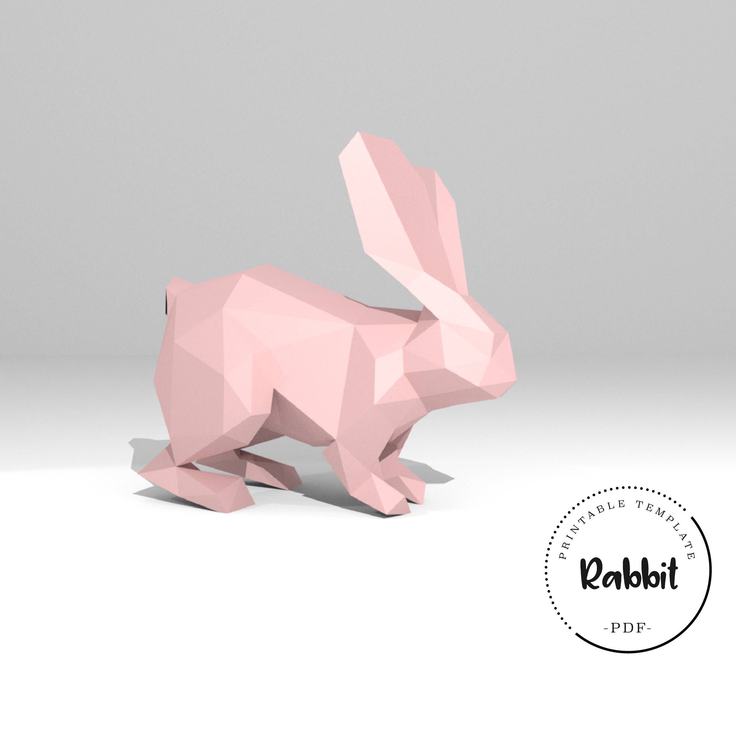 Bunny Papercraft Printable Diy Template Pdf Rabbit Low Poly Paper Model Template