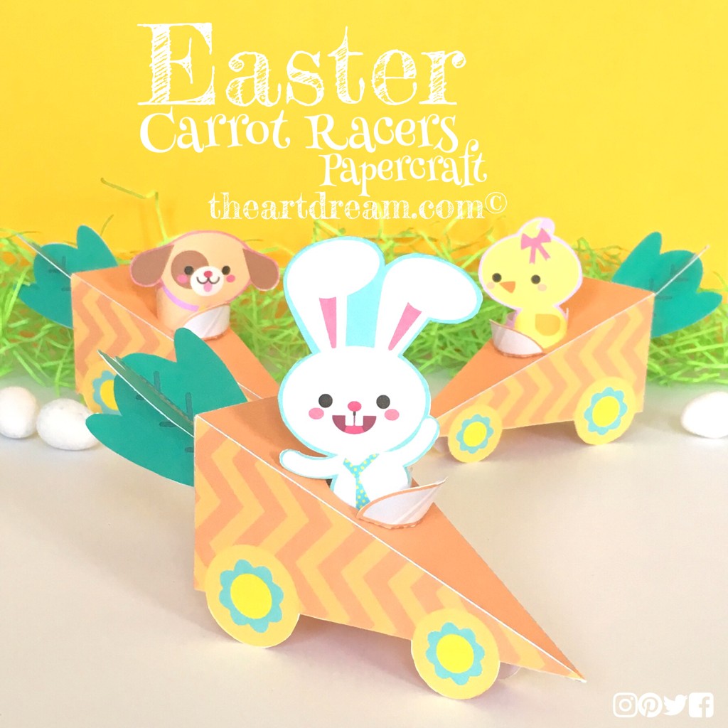 Bunny Papercraft This Bunny Chick and Puppy are Ready to Race Around the Egg Hunt