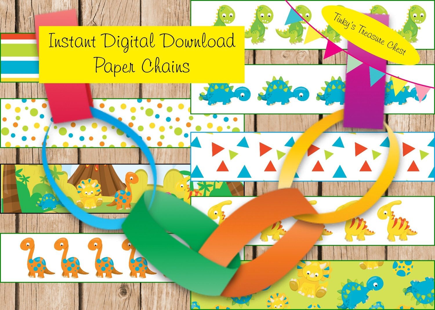 Dinosaur Papercraft Digital Dinosaur Paper Chain Template Instant Download Party