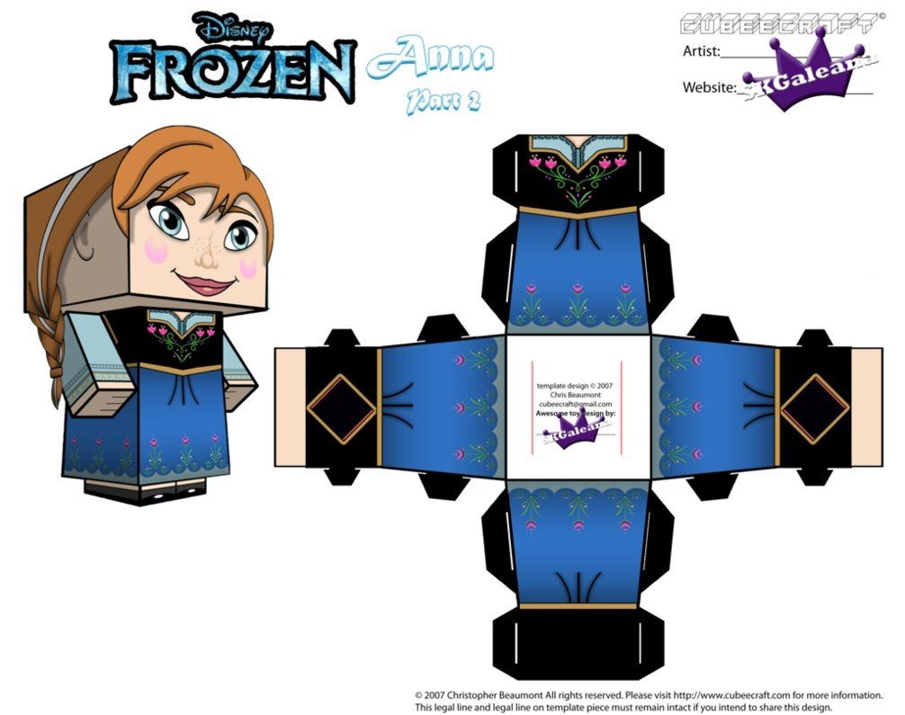 Disney 3d Papercraft Anna From Disney S Frozen Cubeecraft Template P2 by Skgaleana
