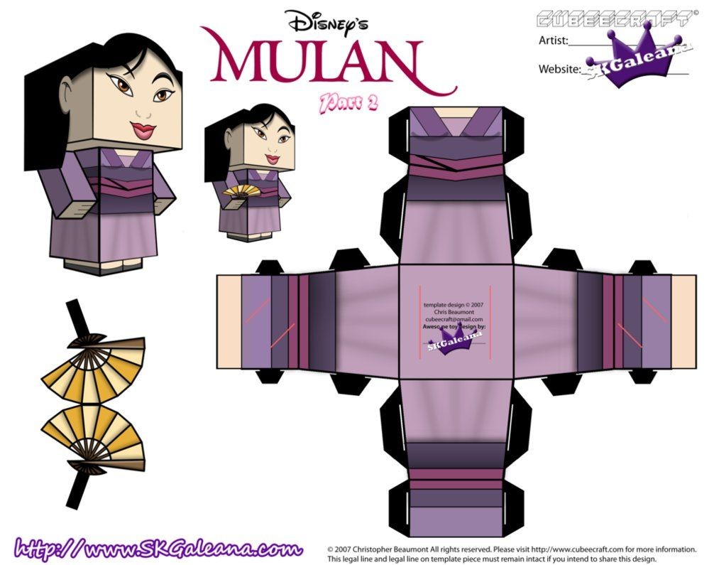 Disney 3d Papercraft Disney Princess Mulan Cubeecraft Purple Dress Pt2 by Skgaleana On