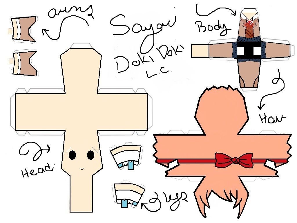 Domo Papercraft Sayori From "doki Doki Literature Club" Templates Stick Around and