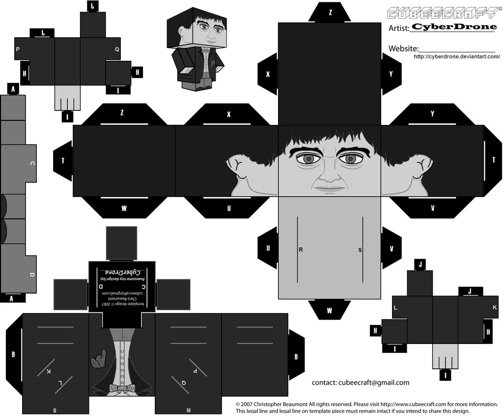 Dr who Papercraft Cubee 2nd Doctor B W by Cyberdroneviantart On Deviantart