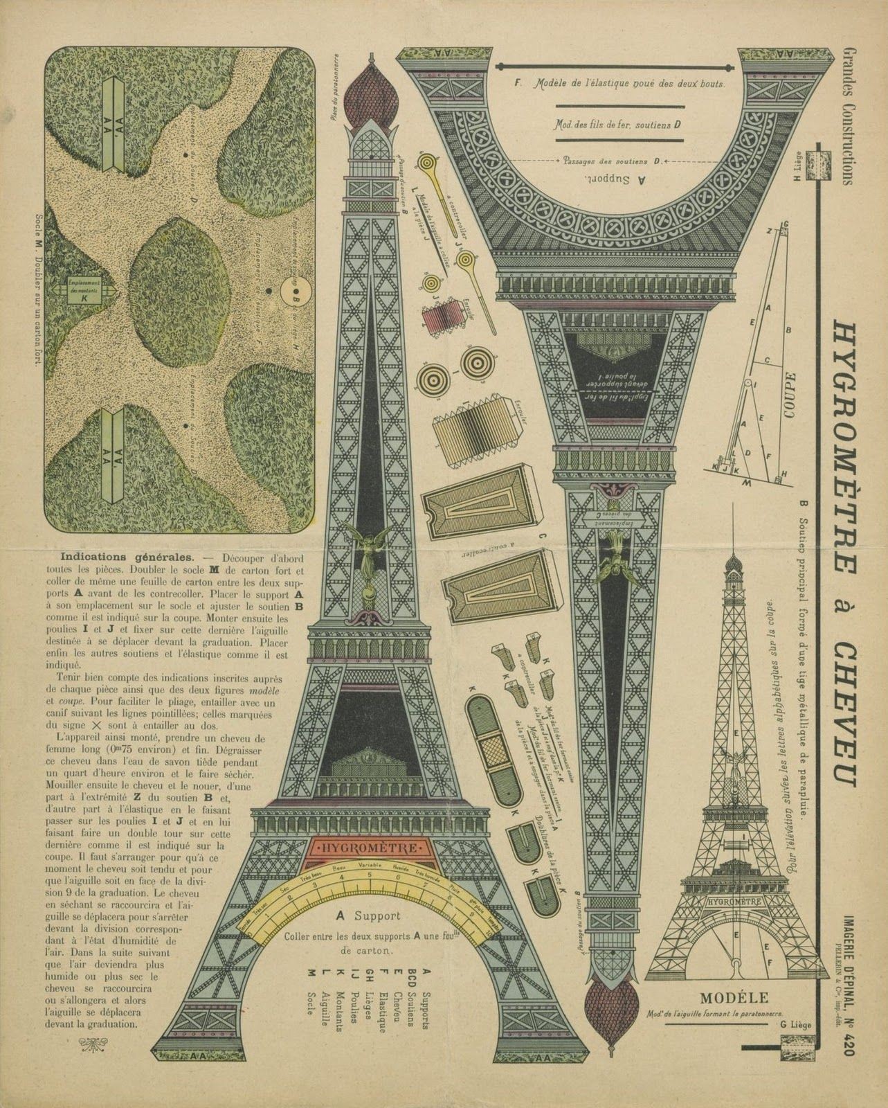 Eiffel tower Papercraft Free Printable Vintage Papercraft Hygrom¨tre   Cheveu" Imagerie D