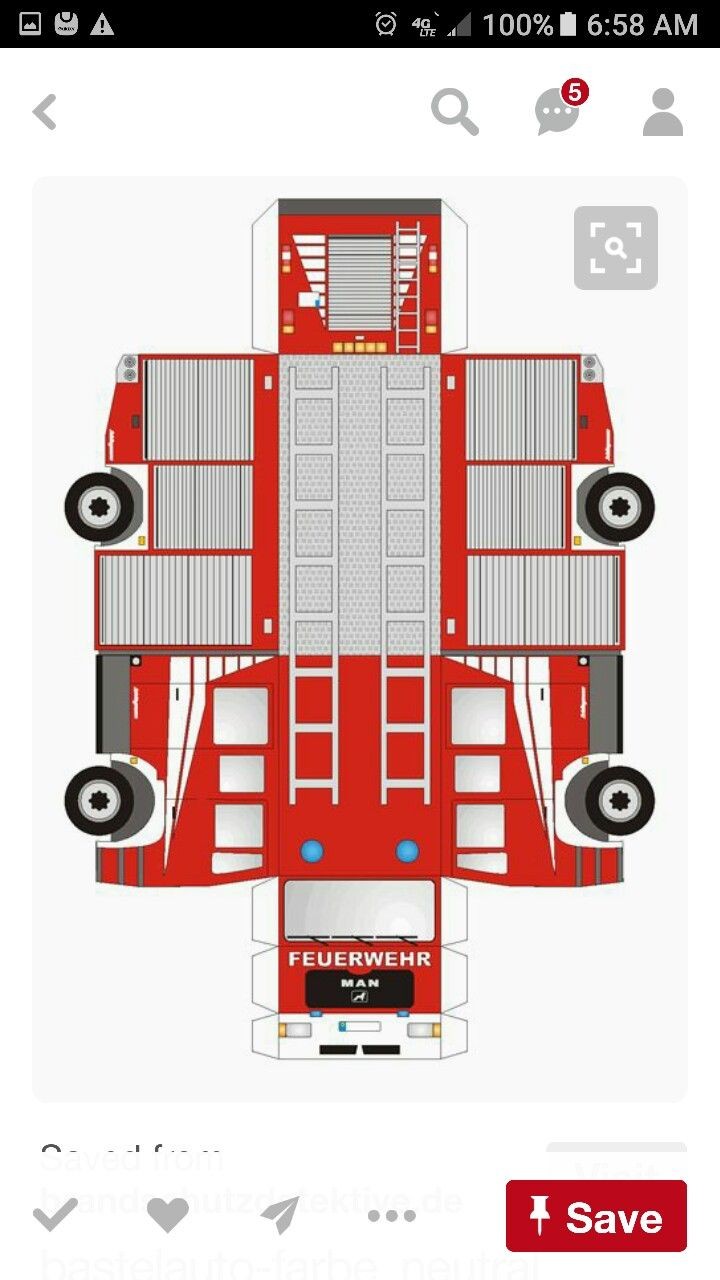 Fire Truck Papercraft Decoration for Birthday themed Firefighter Bday Party