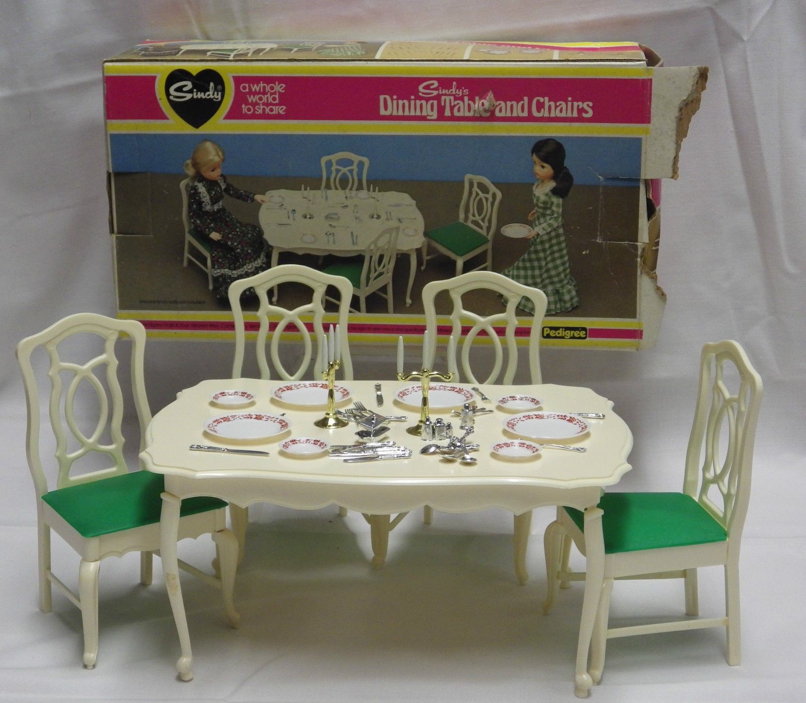 Furniture Papercraft Vintage 60s 70s Sindy Dining Table and Chairs W Accessories Boxed