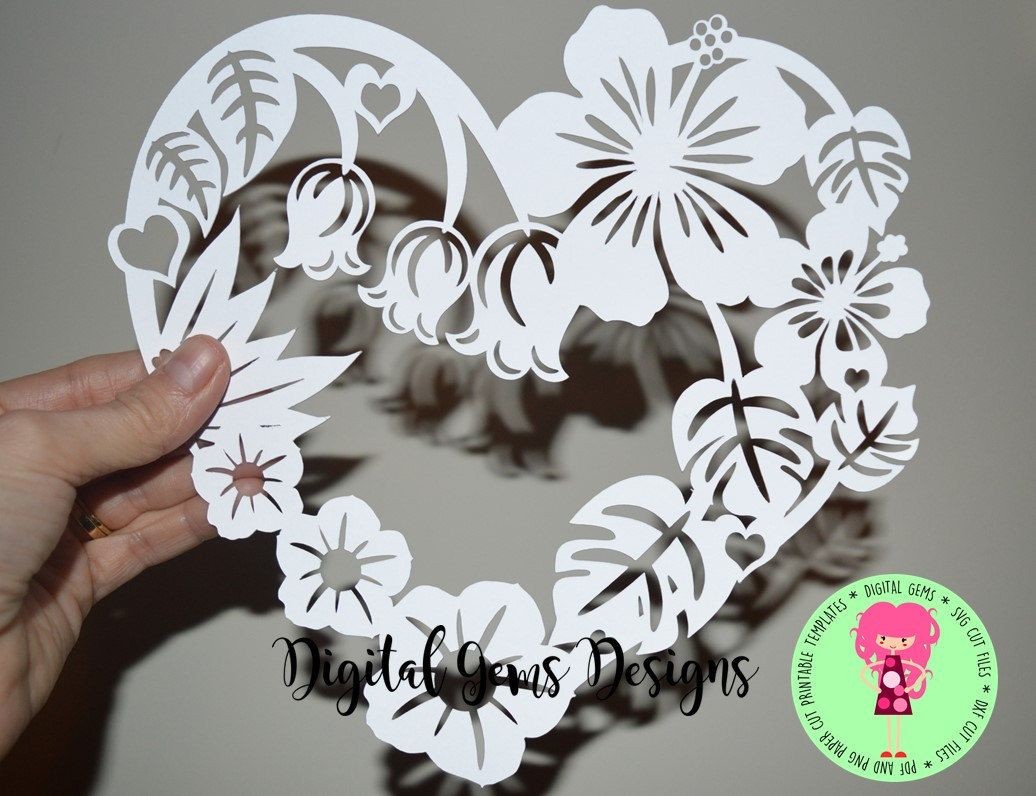 Gear Heart Papercraft Flower Frame Paper Cut Svg Dxf Eps Files and Pdf Png Printable