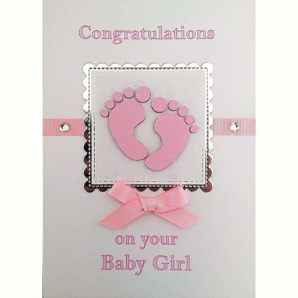 Gear Heart Papercraft Handmade In Uk New Baby Girl Card Pink Can Be Personalised