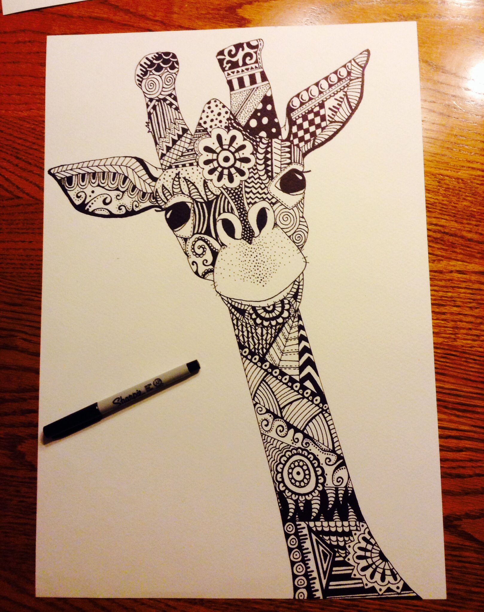 Giraffe Papercraft Giraffe Zentangle Sharpie Art Artist Liz Leonard