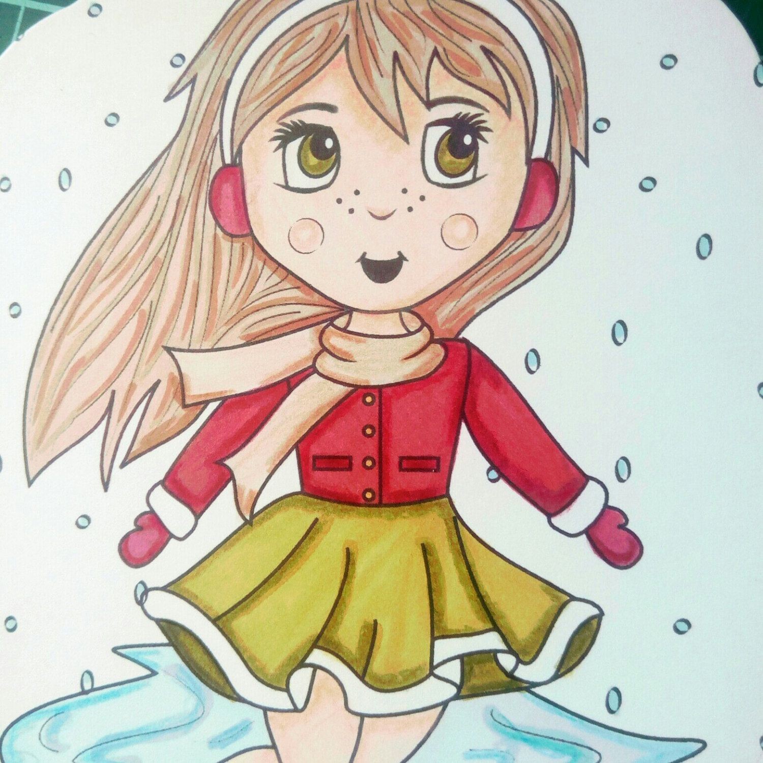 Girl Papercraft Ice Skater Girl Digi Stamp Winter Clipart Colouring Page