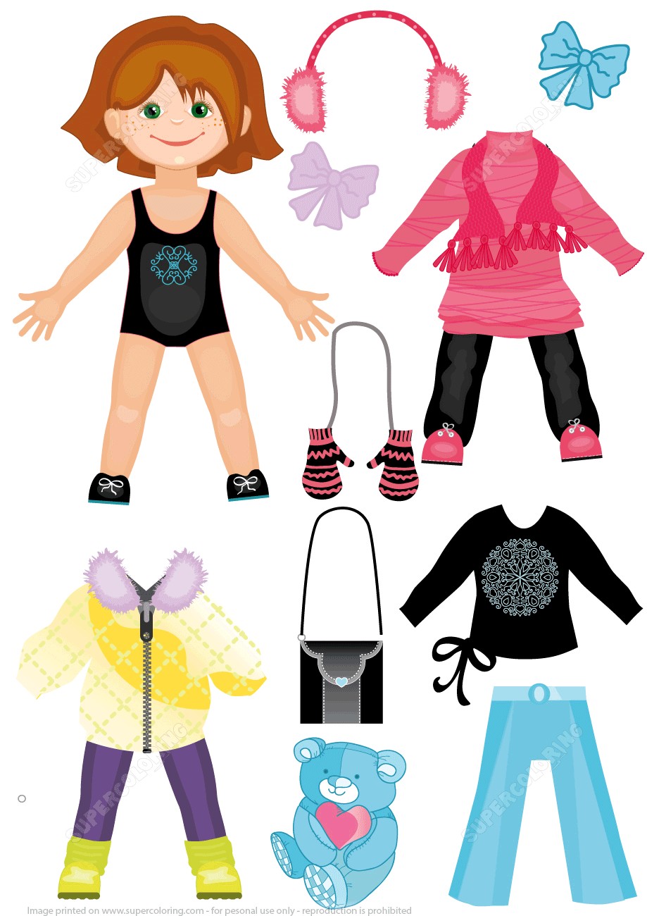 Girl Papercraft Set Of Winter Clothes for A Cute Girl Paper Doll From Dress Up Paper