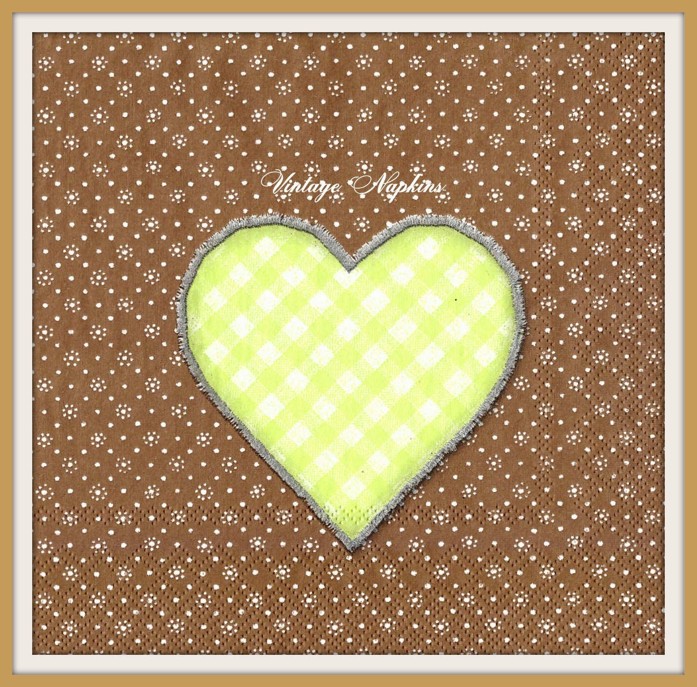 Heart Papercraft Paper Napkins for Decoupage Valentine Green Heart On Brown Pattern