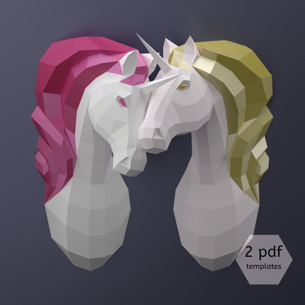 Horse Papercraft Couple Of Unicorns Diy Paper Unicorns Printable Pdf Templates Low