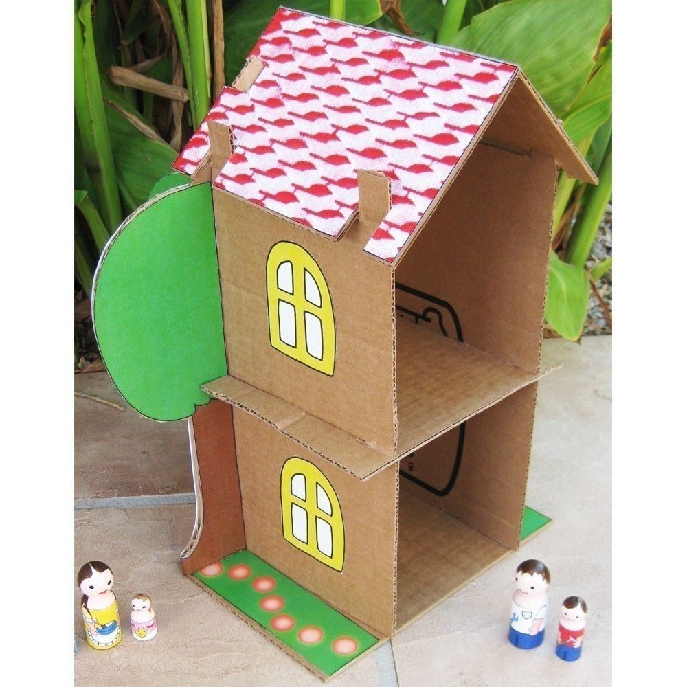 House Papercraft Cardboard Dollhouse Pdf Pattern Recycle Cardboard Boxes Diy toy