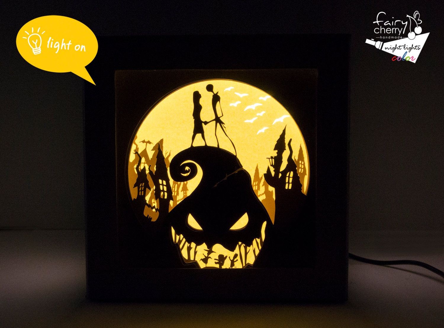 Jack Skellington Papercraft Nightmare before Christmas Shadow Box Night Light Unique Special
