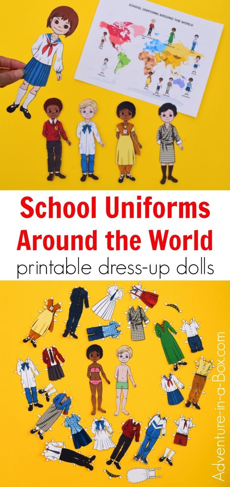 Kids Papercraft School Uniforms Around the World Printable Dress Up Paper Dolls
