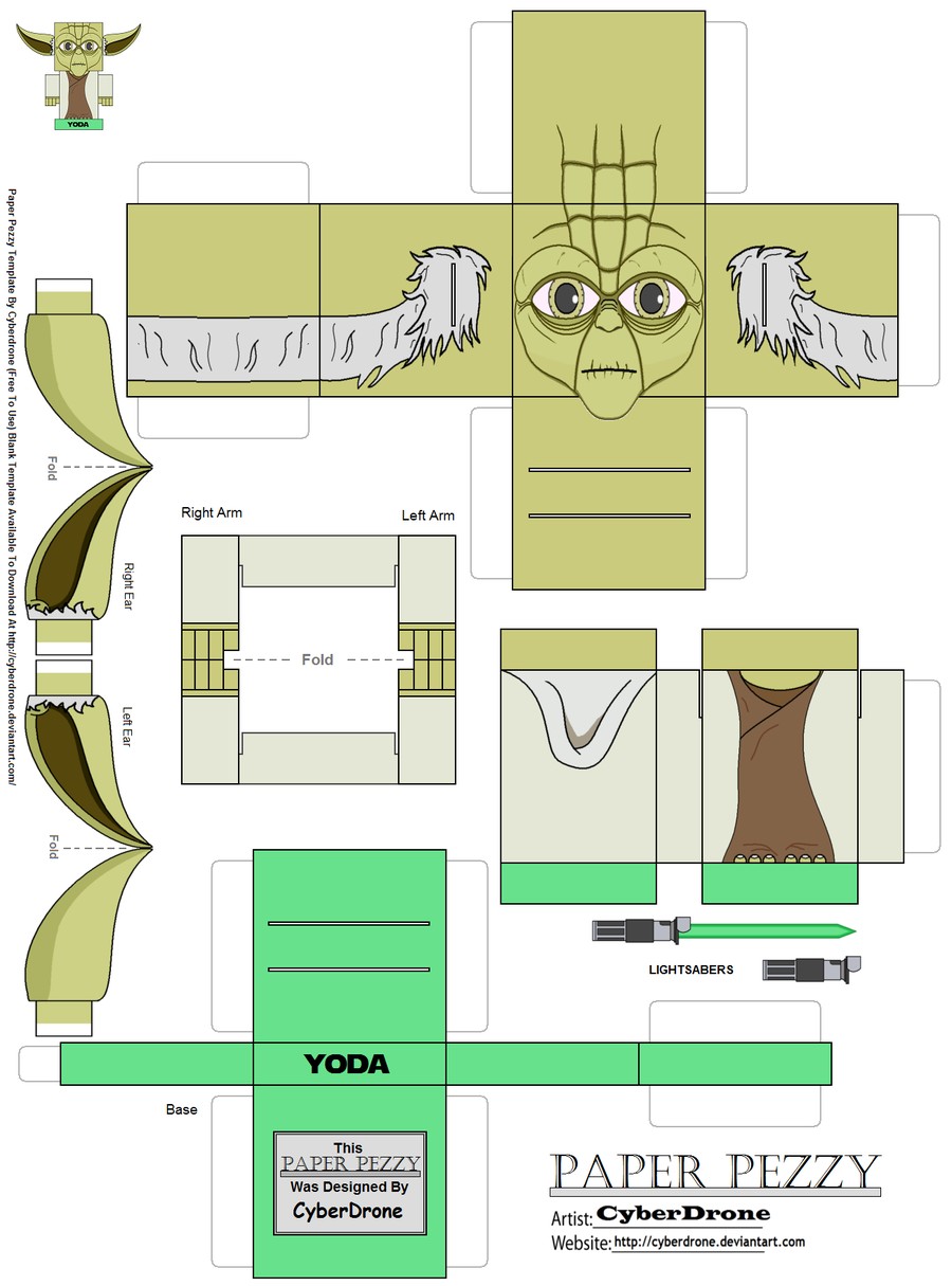 Lightsaber Papercraft Paper Pezzy Yoda by Cyberdroneviantart On Deviantart