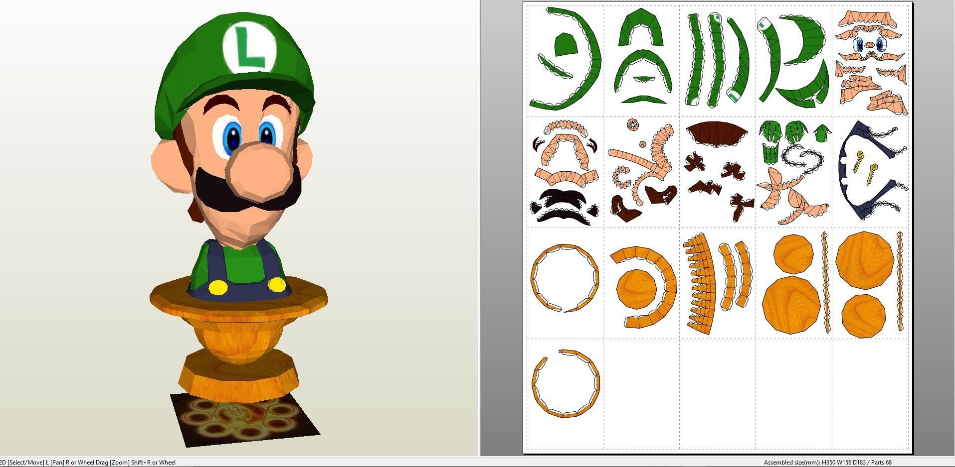 Luigi Papercraft Papercraft Pdo File Template for Super Mario Captain toad Bust