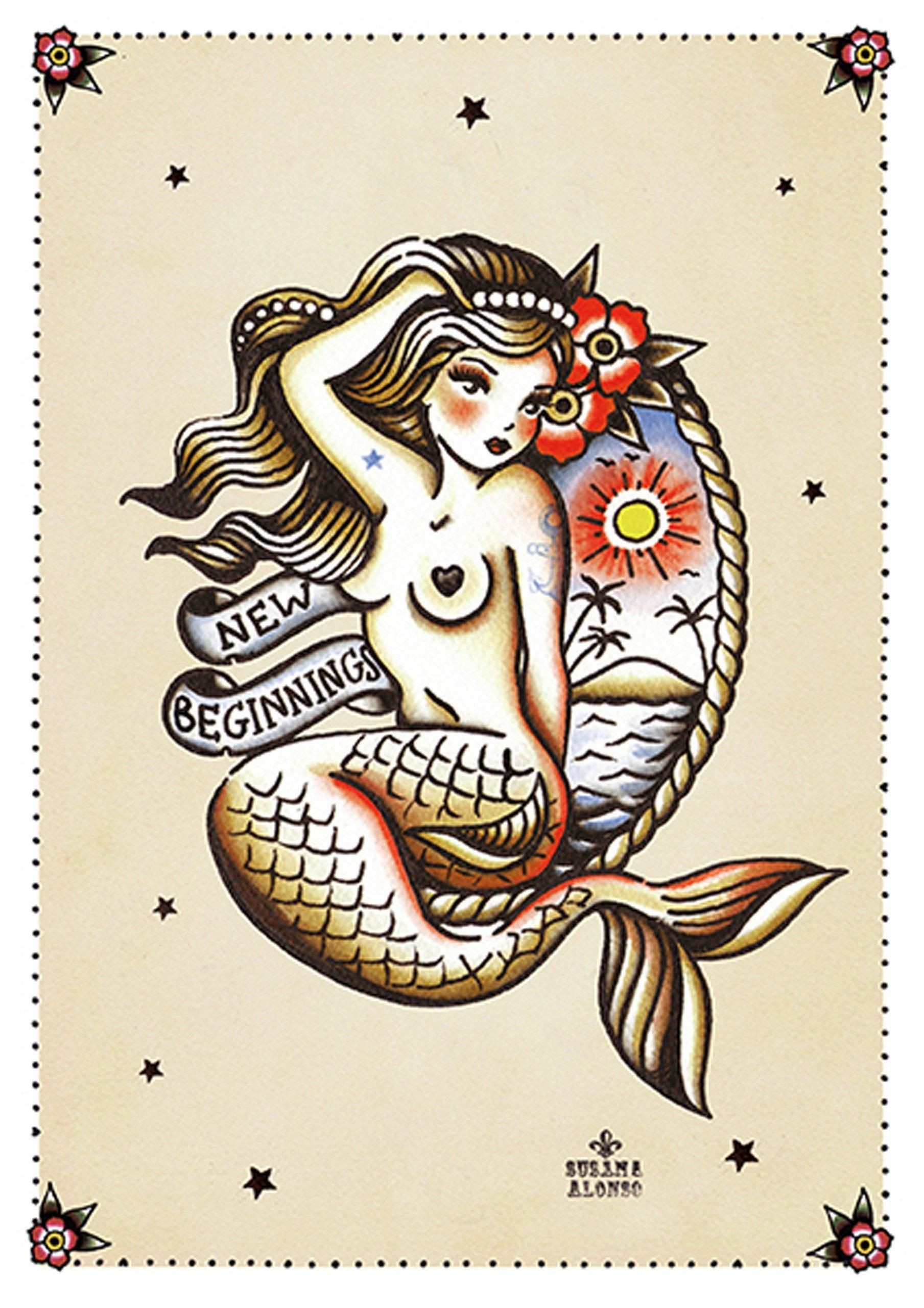 Mermaid Papercraft New Beginnings by Susana Alonso Pin Up Mermaid Tattoo Canvas Art
