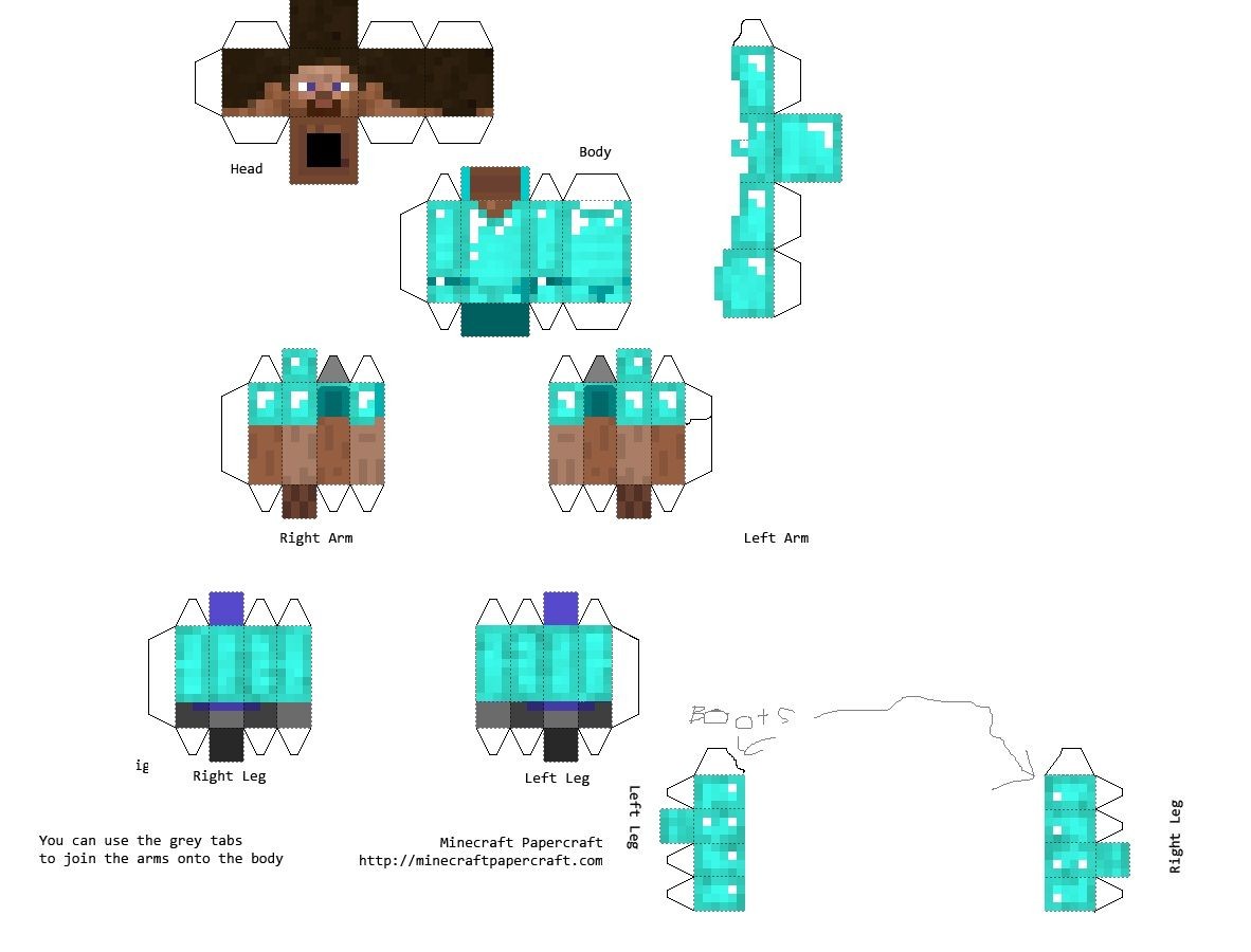 Minecraft Block Papercraft Papercraft Steve with Diamond Armor Holiday Crafts