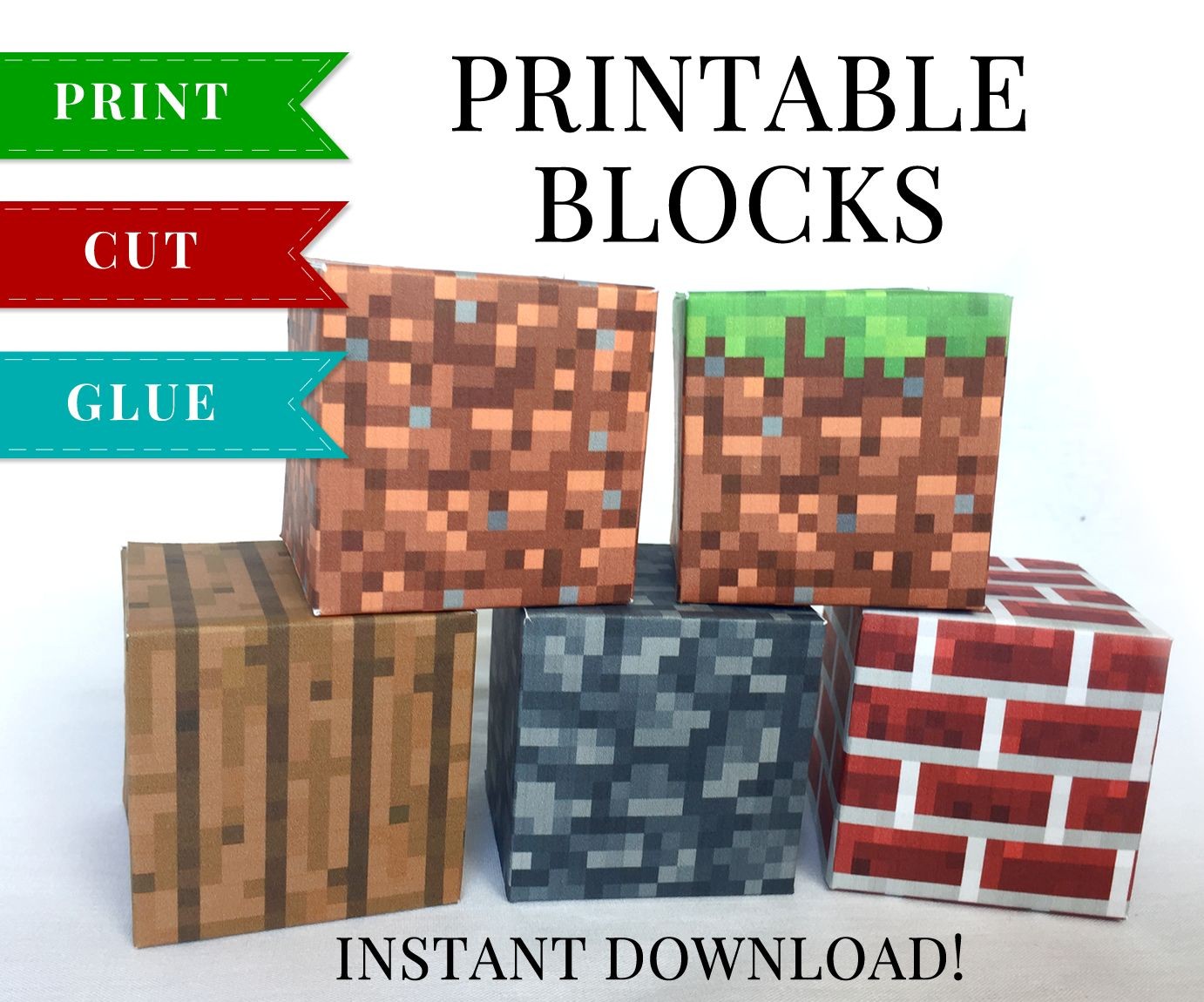 Minecraft Blocks Papercraft Set 1 Minecraft Printable Papercraft Blocks