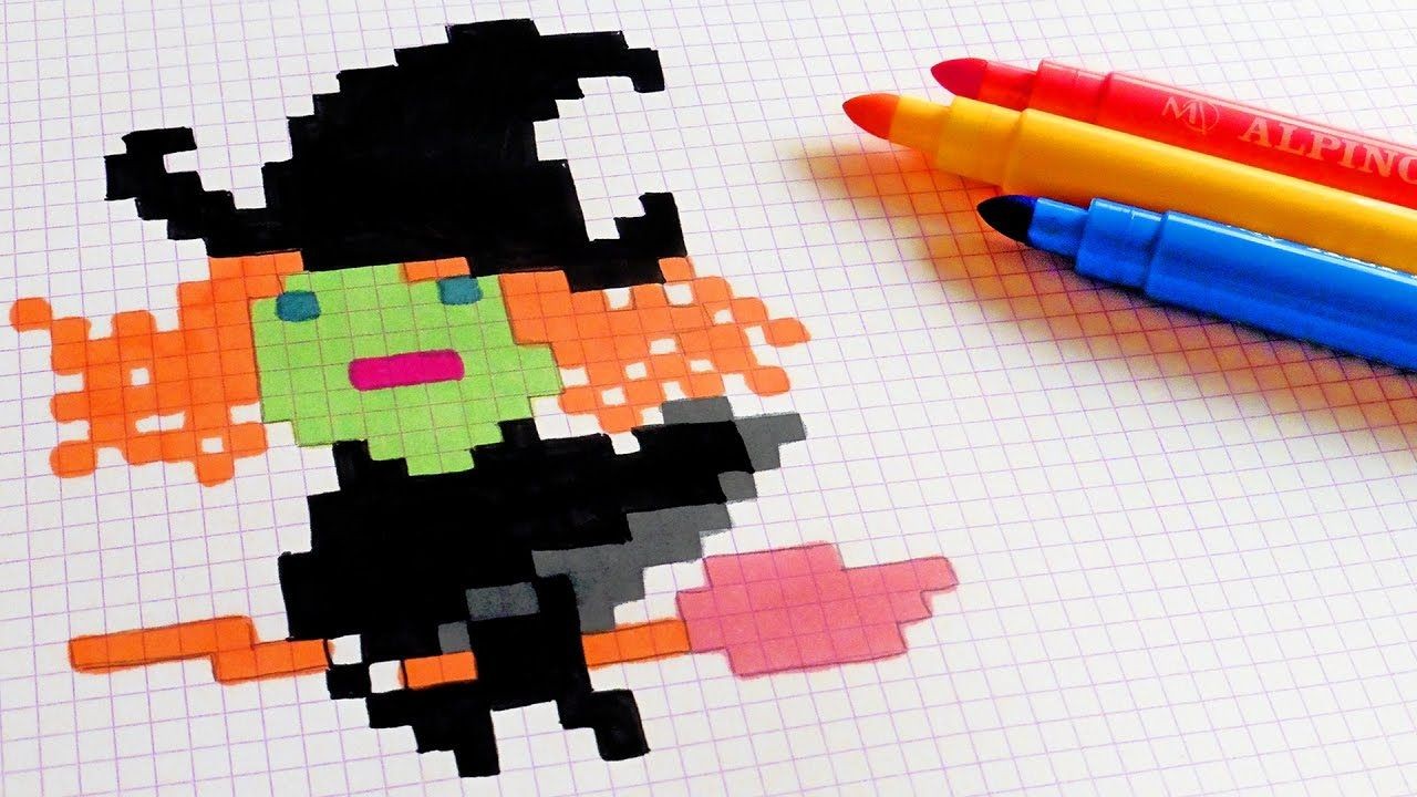 Minecraft Papercraft Witch Halloween Pixel Art How to Draw Kawaii Witch Pixelart