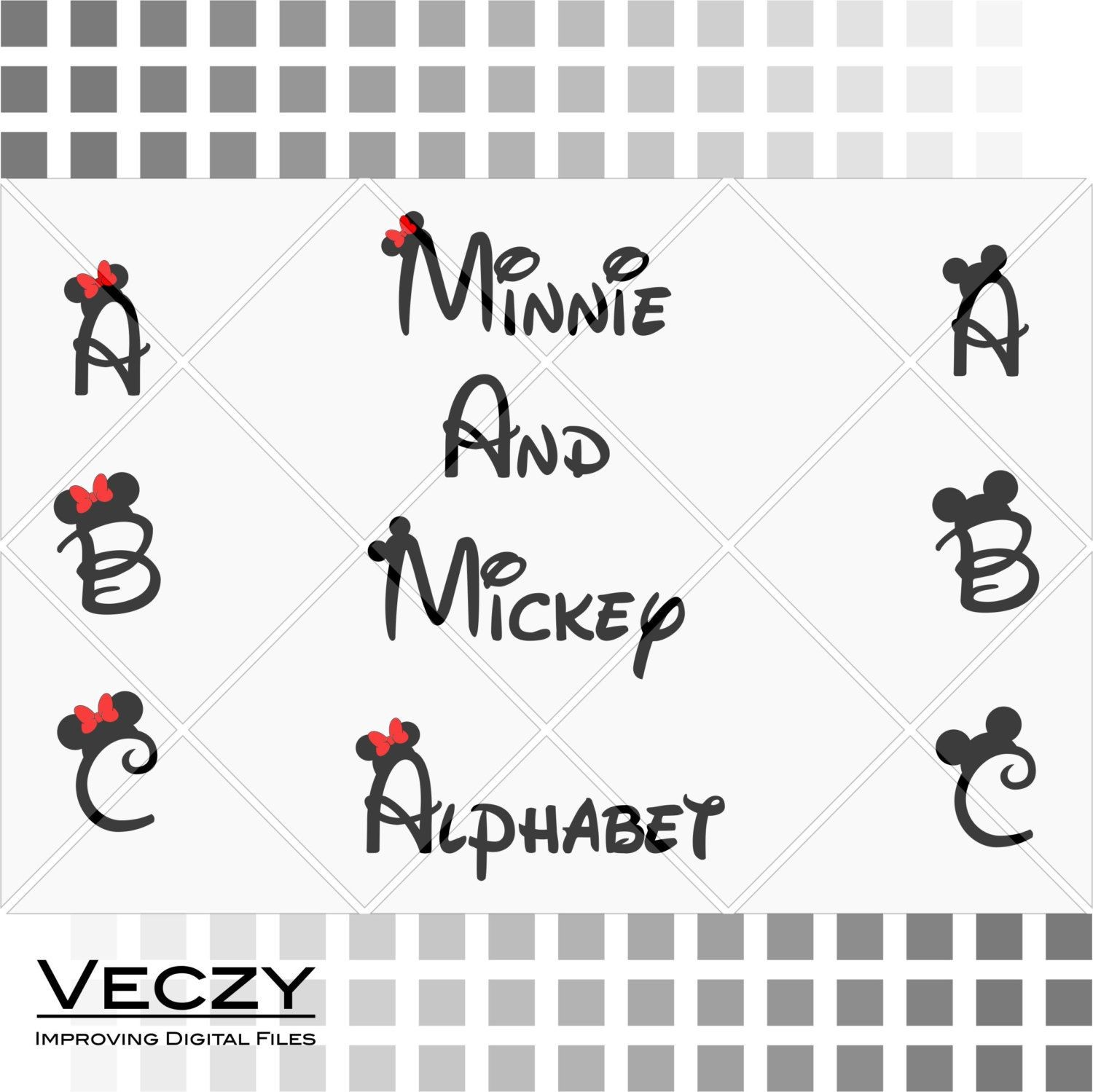 Minnie Mouse Papercraft Mickey and Minnie Mouse Font Walt Disney Font Alphabet Svg Files