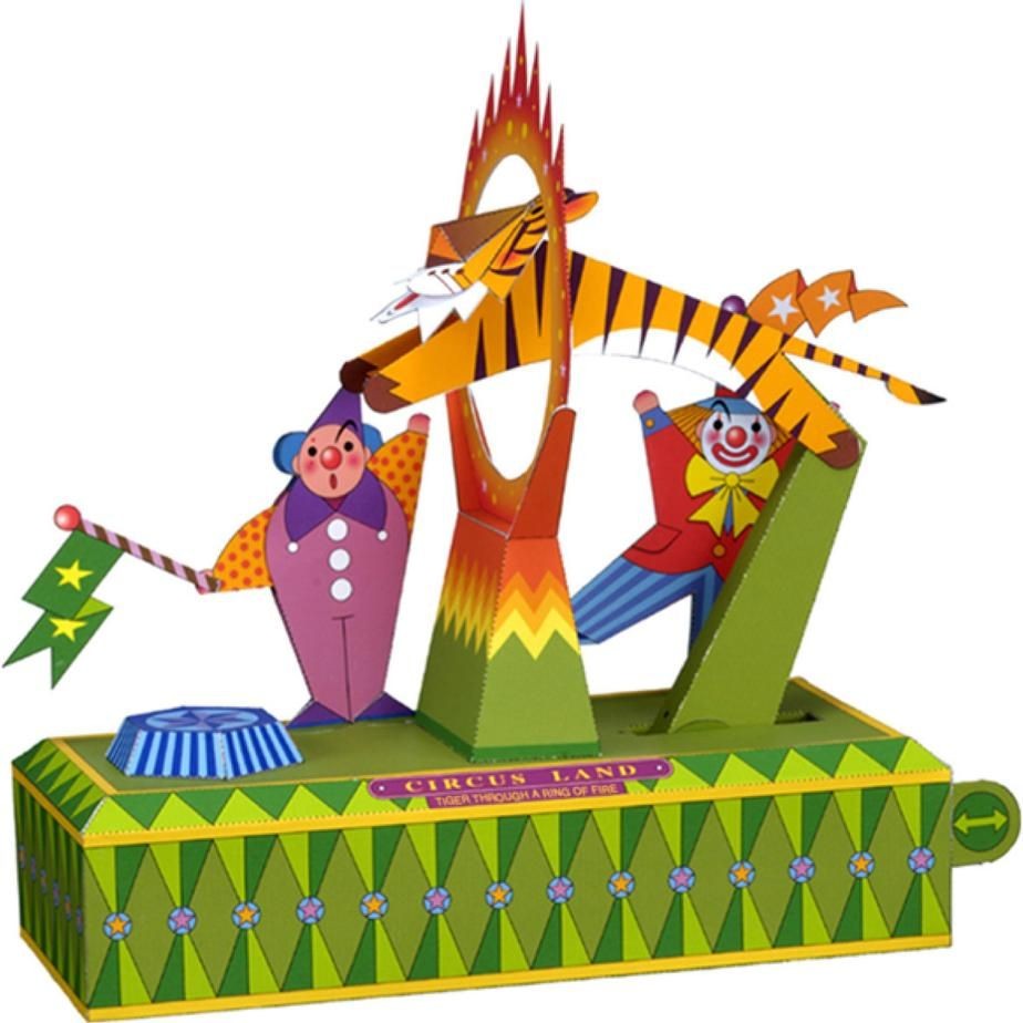 Moving Papercraft Tiger Through A Ring Of Fire toys Paper Craft Circle Circus Clown