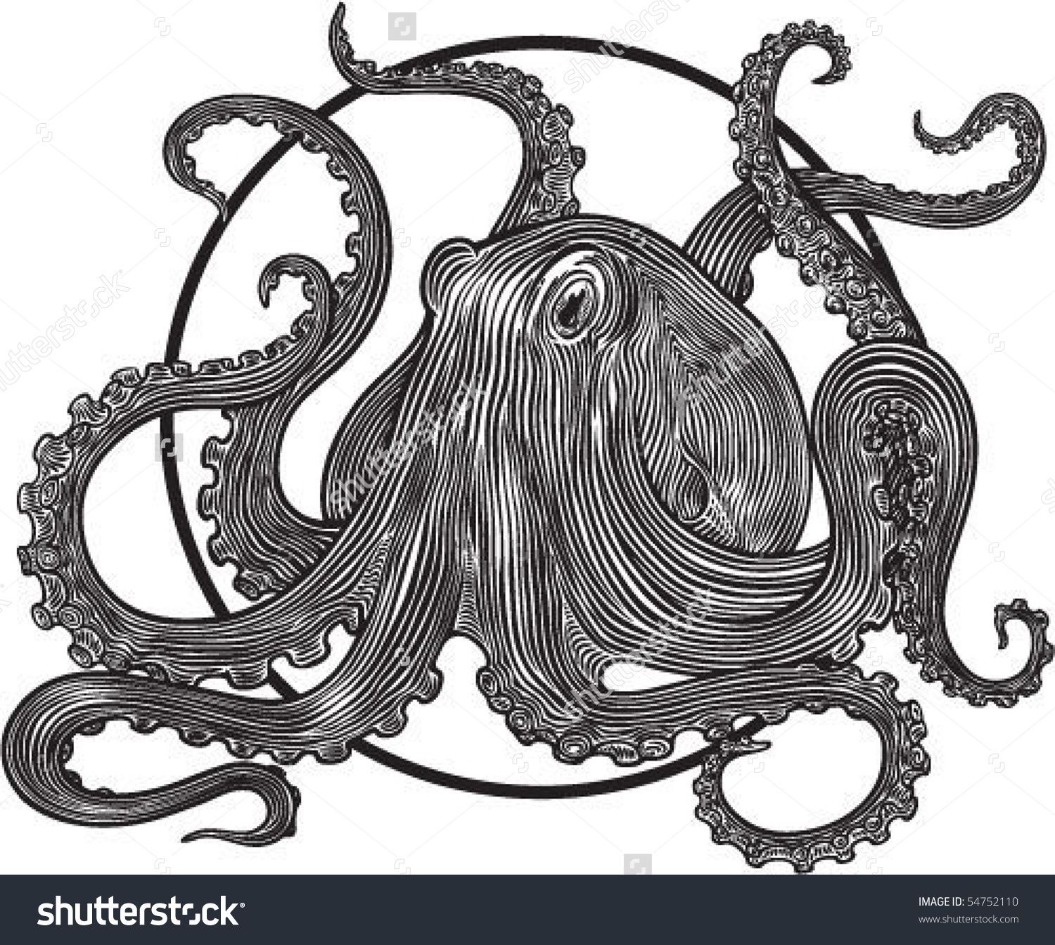 Octopus Papercraft Stock Vector Vector Illustration with Octopus Engraving Style