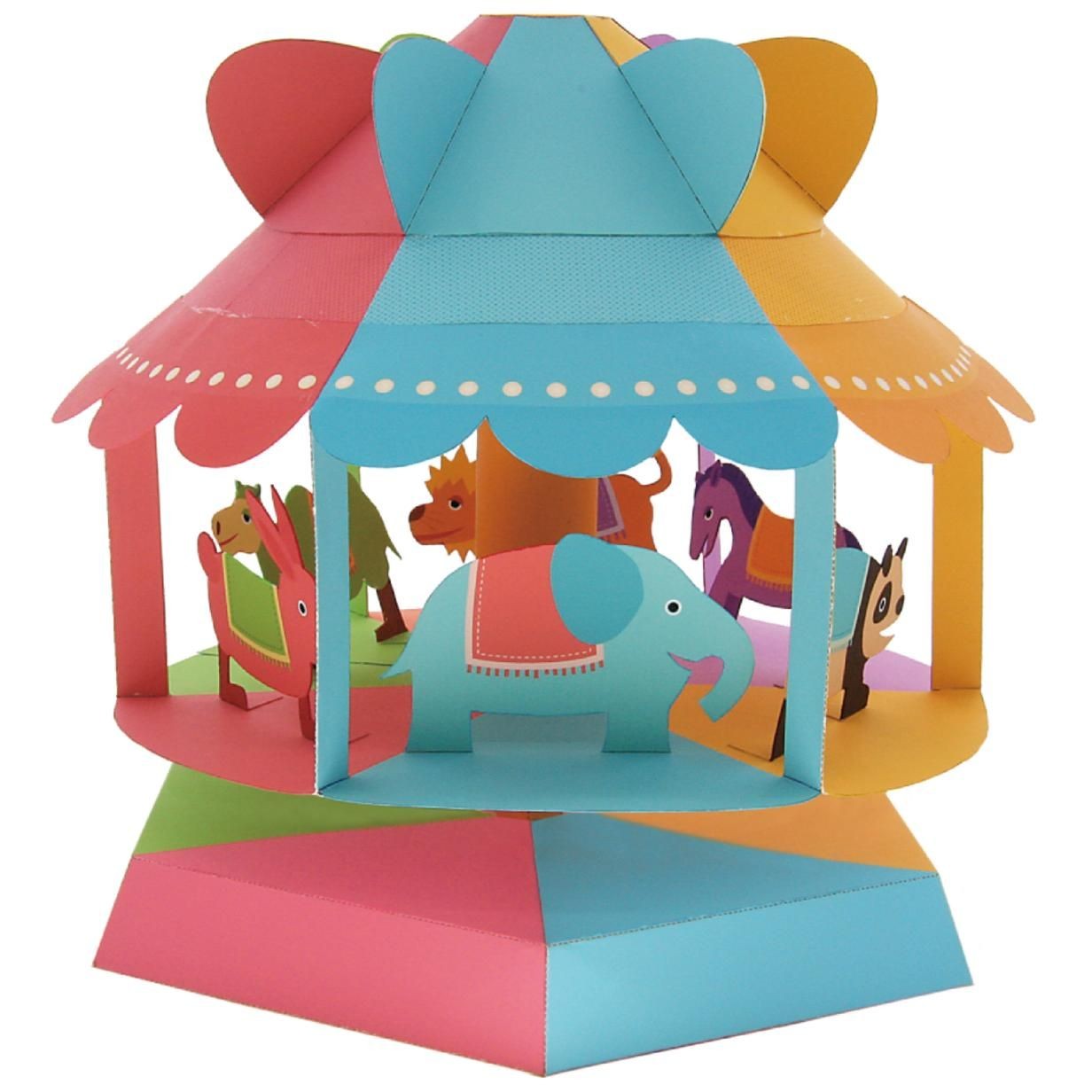 Panda Papercraft Wind Powered Merry Go Round toys Paper Craft Educational Rabbit
