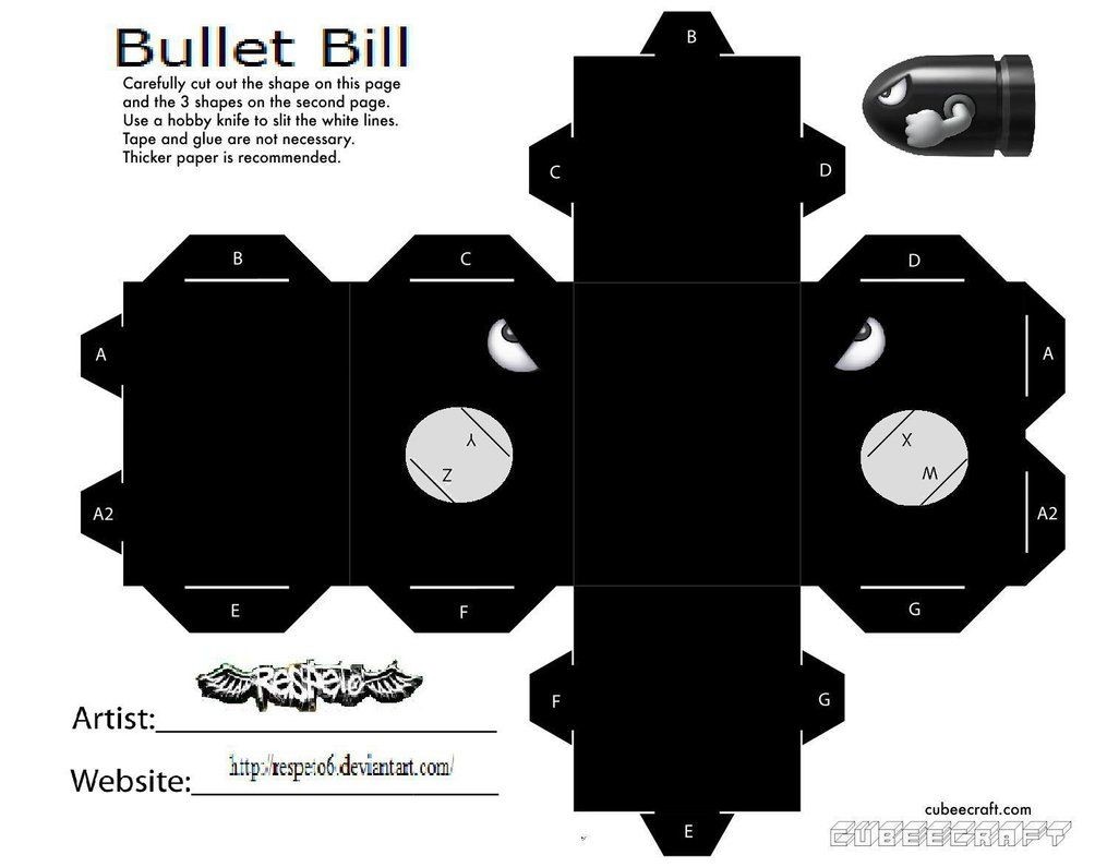 Paper Mario Papercraft Bullet Bill Mario Cubeecraft Papercraft by Marcokobashigawa On