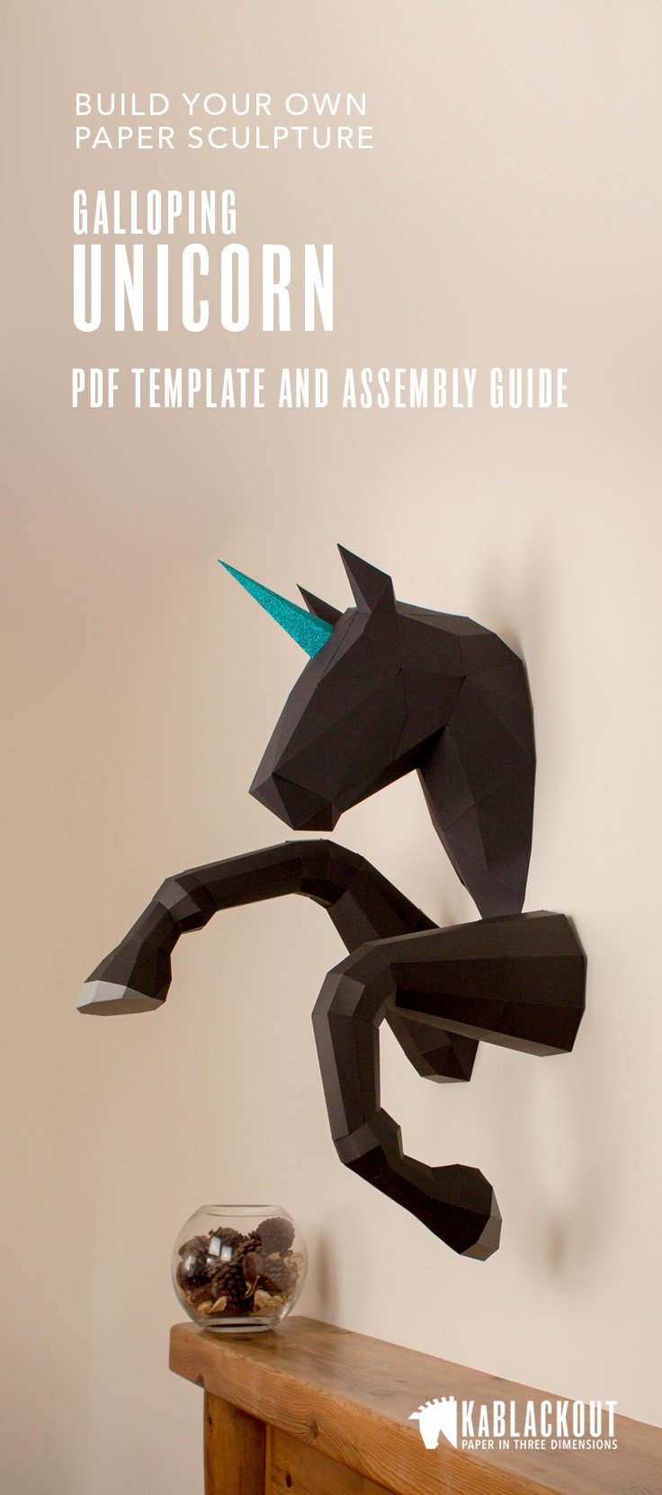 Papercraft 3d Model Galloping Unicorn Low Poly Unicorn Head and Legs Wall Decor Diy