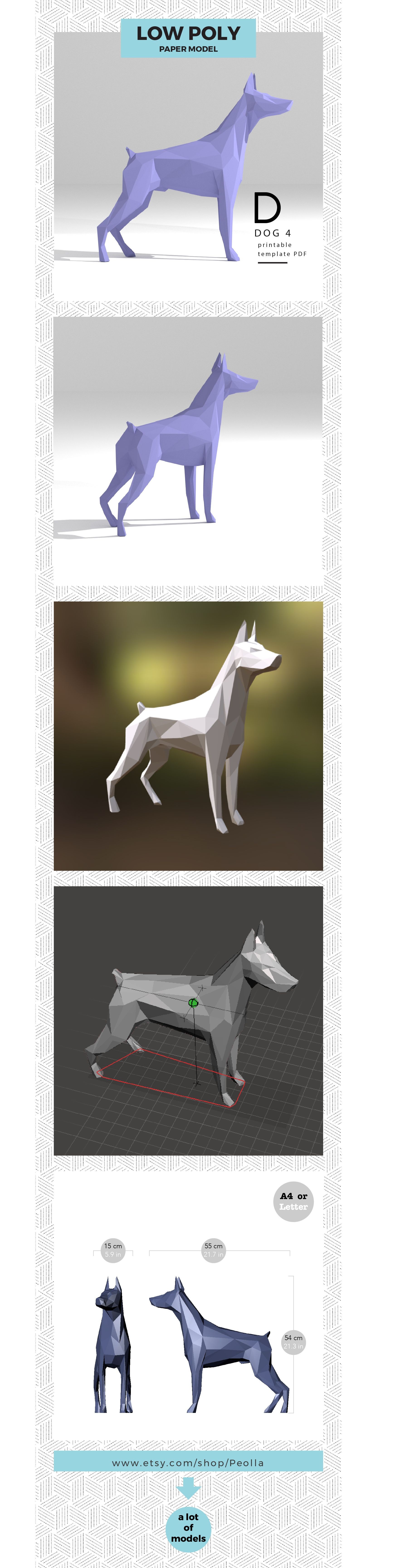Papercraft Animals Printable Diy Template Pdf Dog Low Poly Paper Model 3d Low Poly