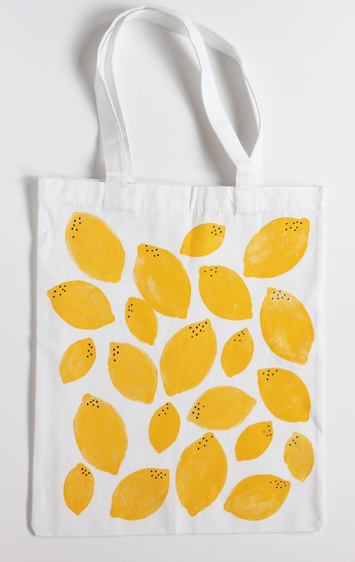 Papercraft Bag Diy Stamped Lemon tote Bag tote Bag Cotton Bag Pinterest