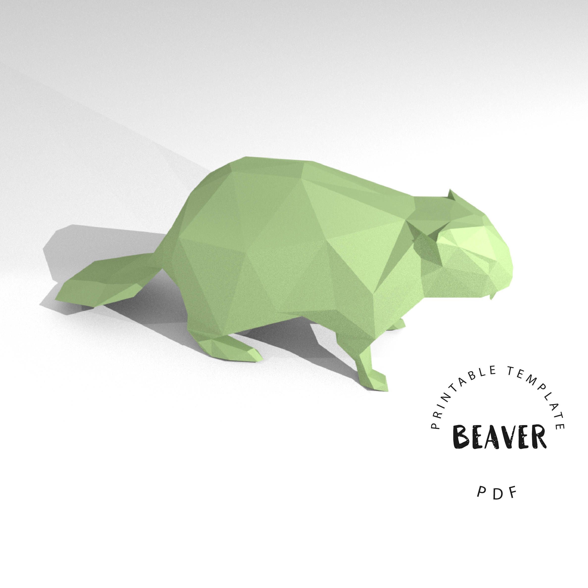 Papercraft Bear Printable Diy Template Pdf Beaver Low Poly Paper Model Template