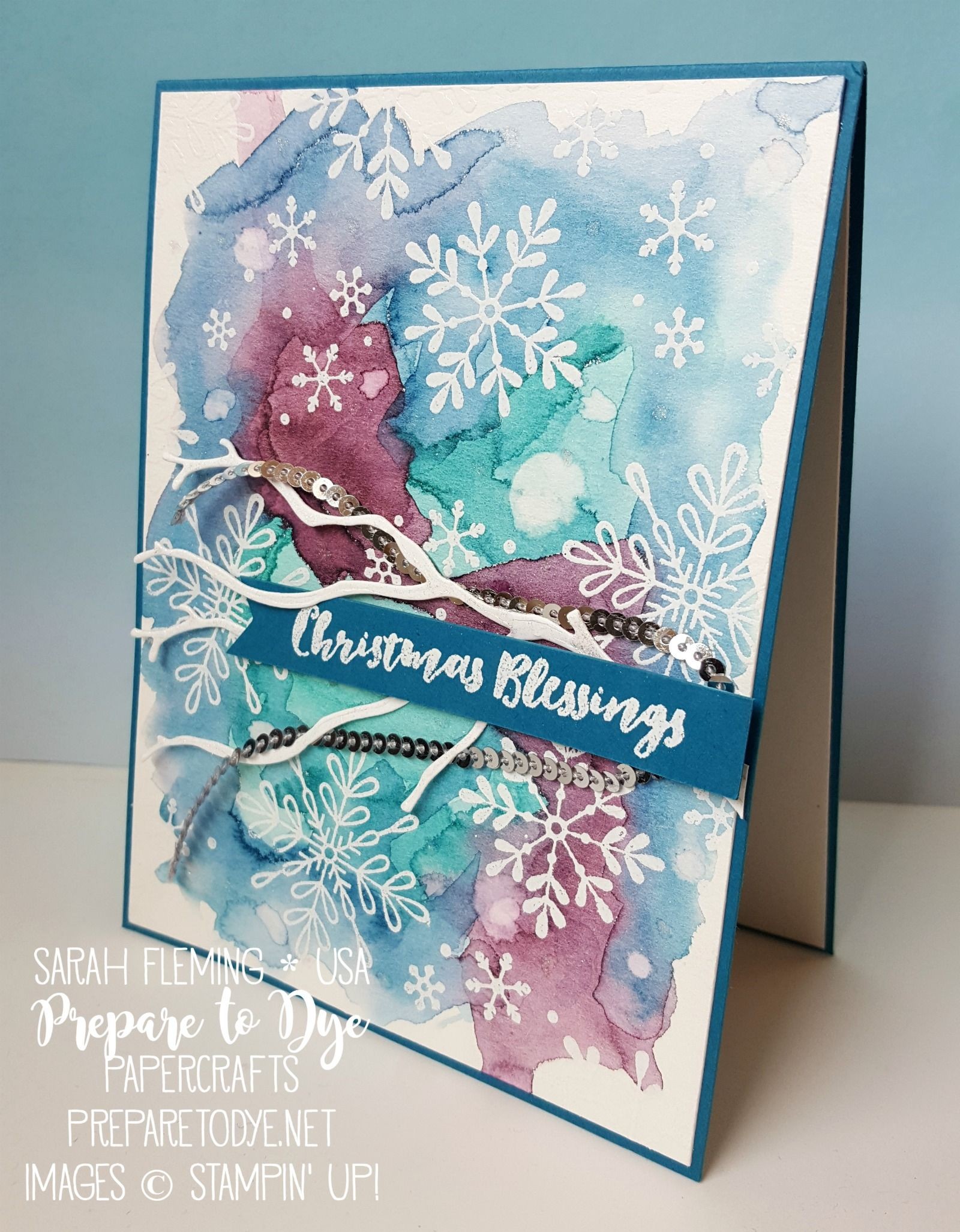Papercraft Christmas Cards Stampin Up Handmade Christmas Card with Watercolor Background