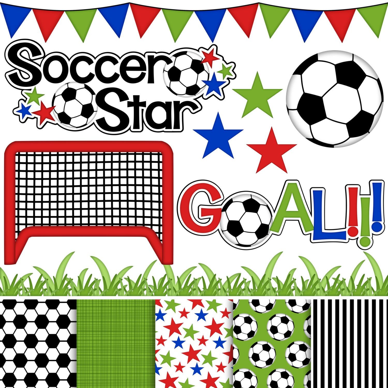 Papercraft Clubhouse soccer Digital Clipart & Paper Set by A Scrap Of Time Digiscrap