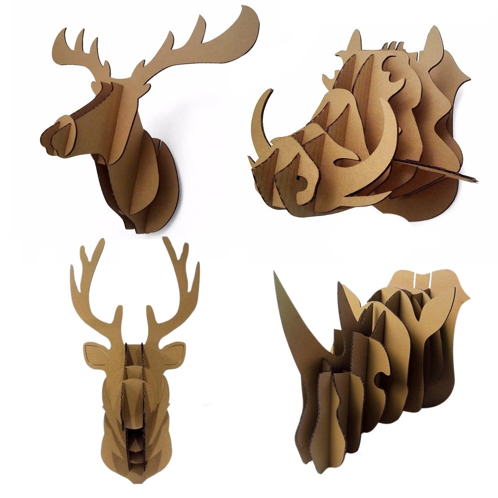 Papercraft Deer Head Decorative 3d Puzzle Cardboard Animal Head Wall Decoration Deer