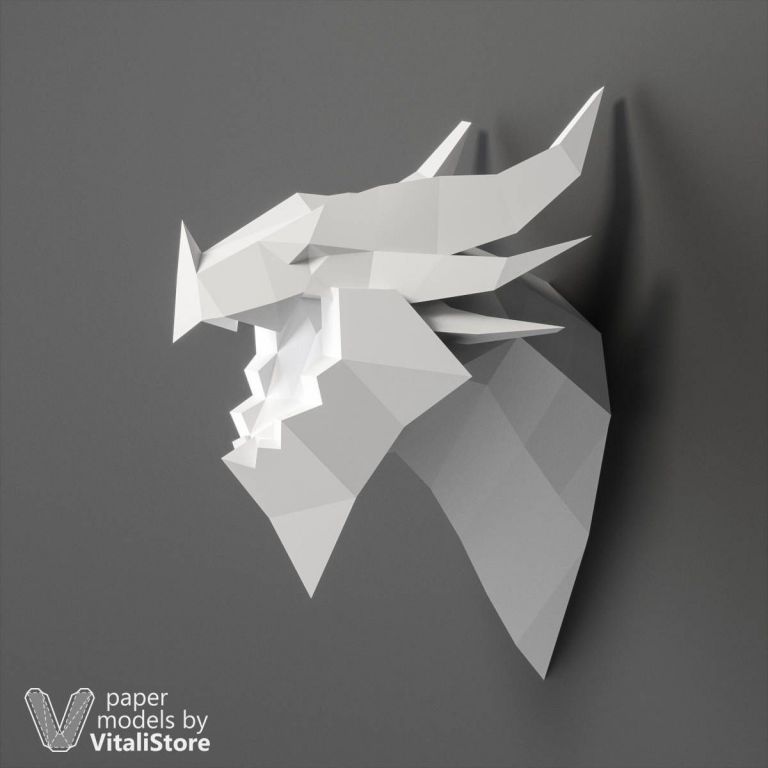 Papercraft Deer Head Dragon Papercraft Low Poly Dragon Dragon Head ...