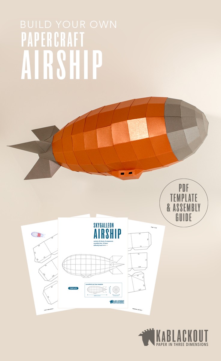 Papercraft Engine Papercraft Steampunk Airship Build Your Own Low Poly Paper Model