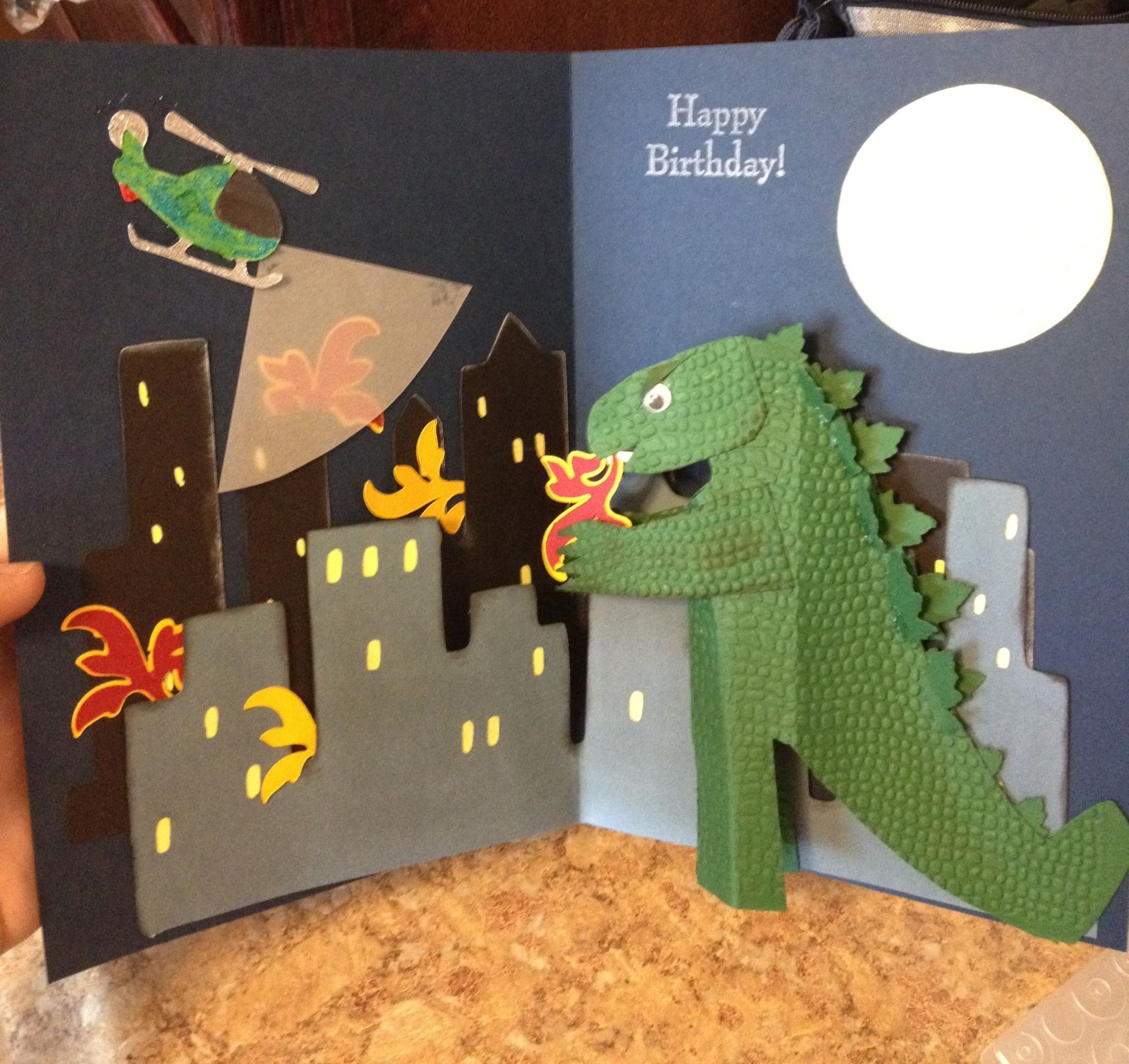 Papercraft Godzilla Godzilla Pop Up Birthday Card by Kimberly Heath