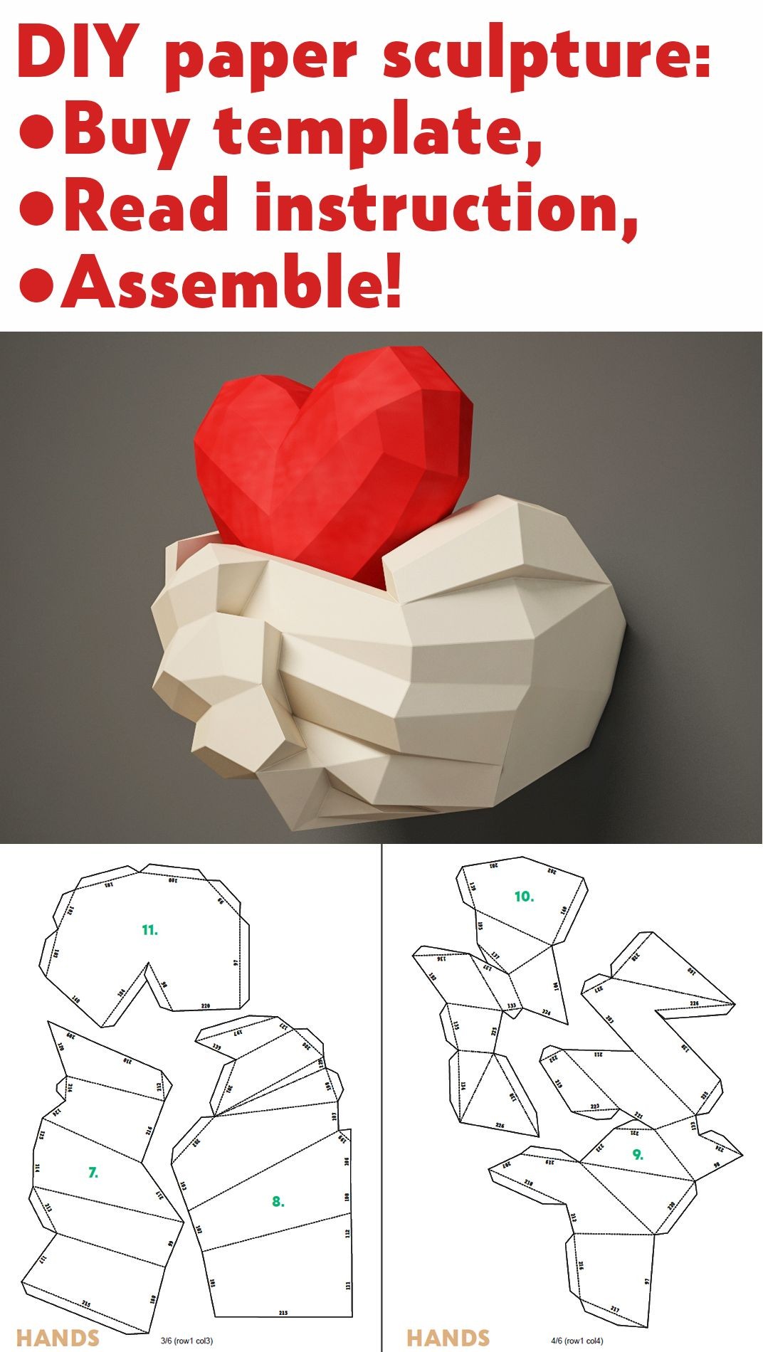 Papercraft Hand Paper Craft Hands with Heart Papercraft 3d Wall Decor Diy T