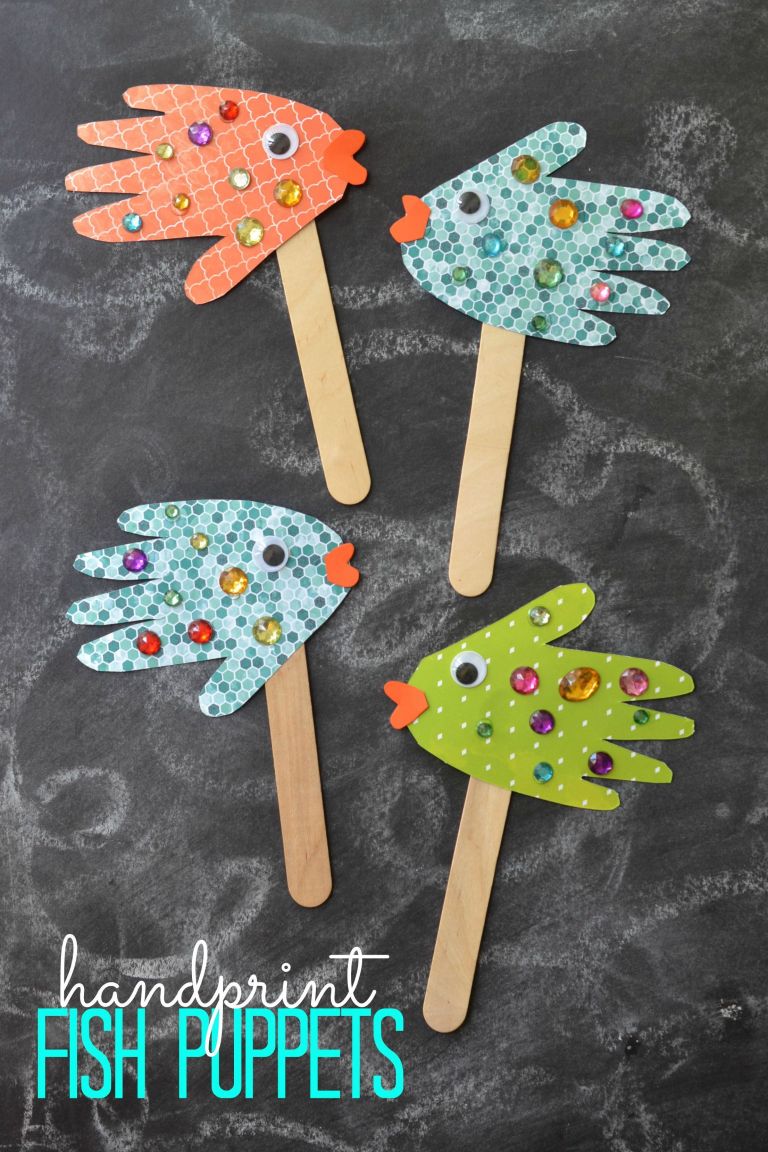 Papercraft Ideas for Children Easy Kids Craft Handprint Fish Puppets ...