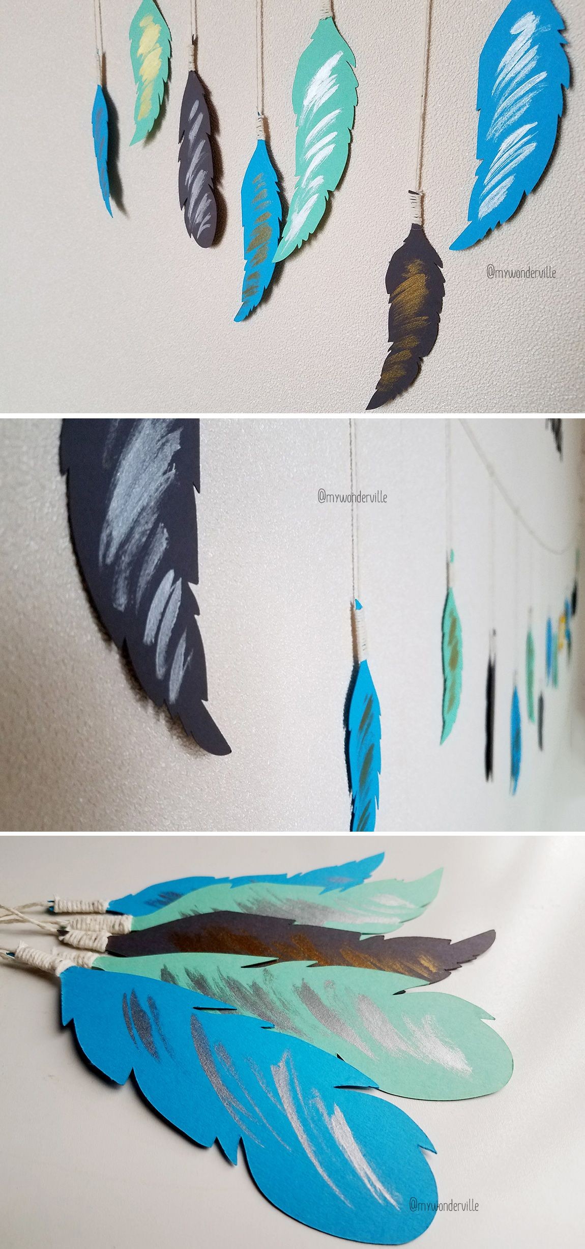 Papercraft Materials Paper Feathers Garland for Boys Room Paper Craft Gold and Metalic