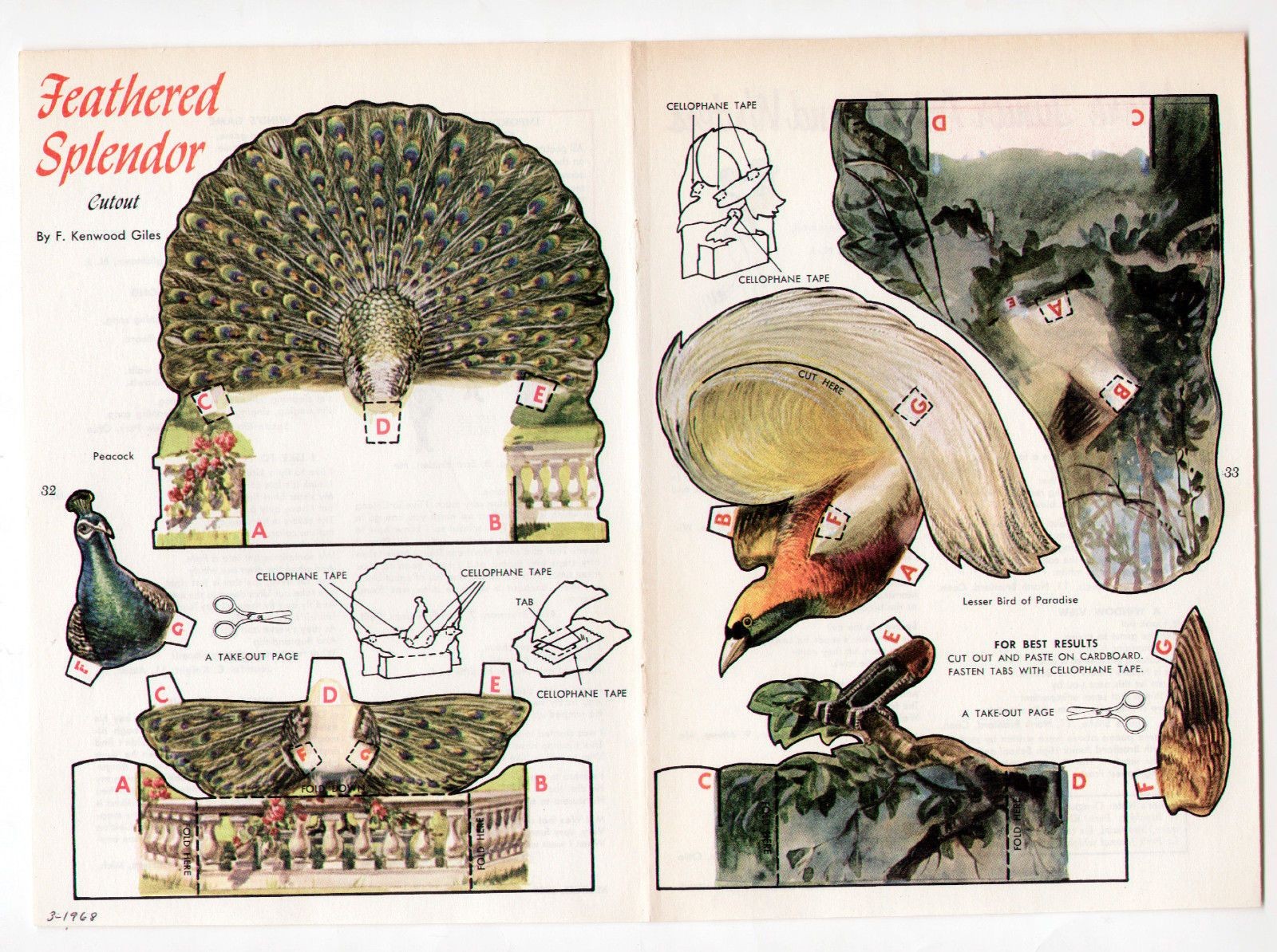 Papercraft Paradise Vintage Peacock Bird Of Paradise 3 Dimensional Cut Outs Page 1968
